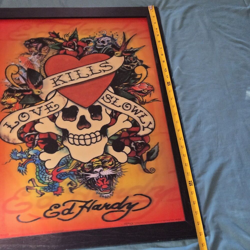 Ed Hardy Love Kills Slowly Framed Art Print Skull Tattoo Pyramid 24x18 - Picture 4 of 9